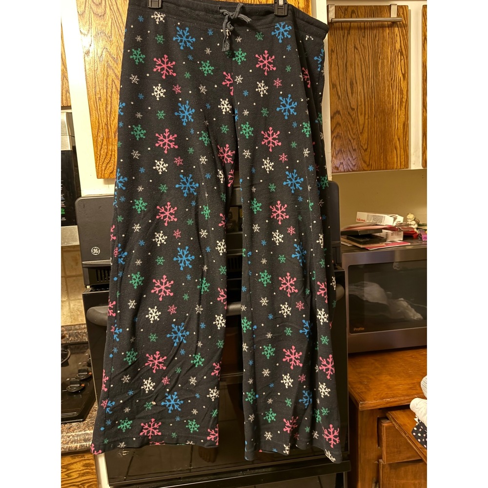 Xhilaration Fleece Pajama Pants XL Black Multi Color Snowflake Sleepwear Bottoms